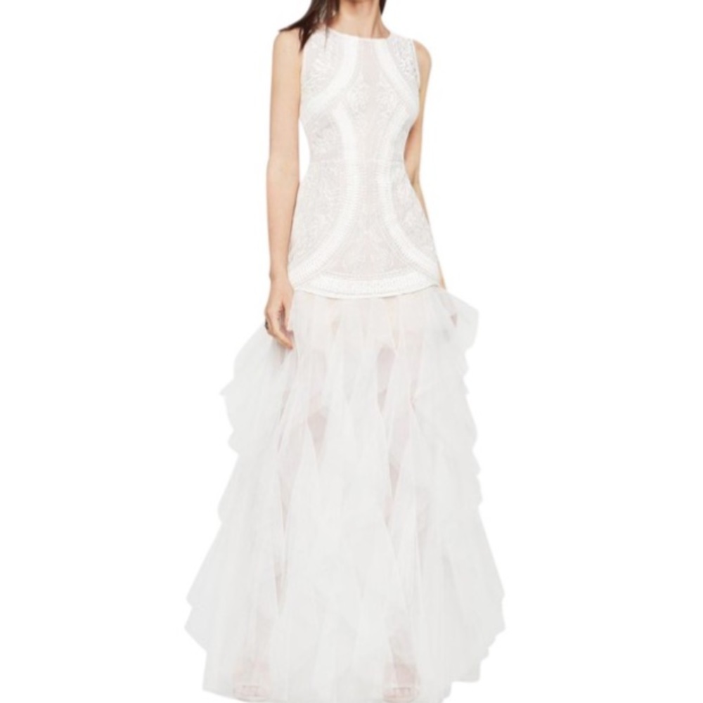 bcbg white mesh dress $368 BCBG MAX AZRIA Ivory Lace Mesh Embroidery Adrianna Cocktail Dress ~10  M3020